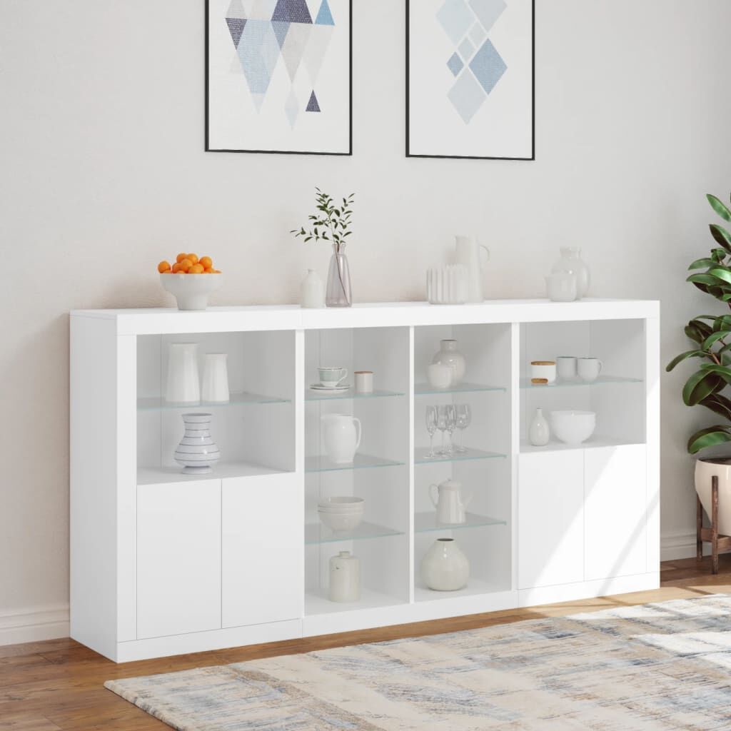 Sideboard with LED Lights White 202x37x100 cm Price