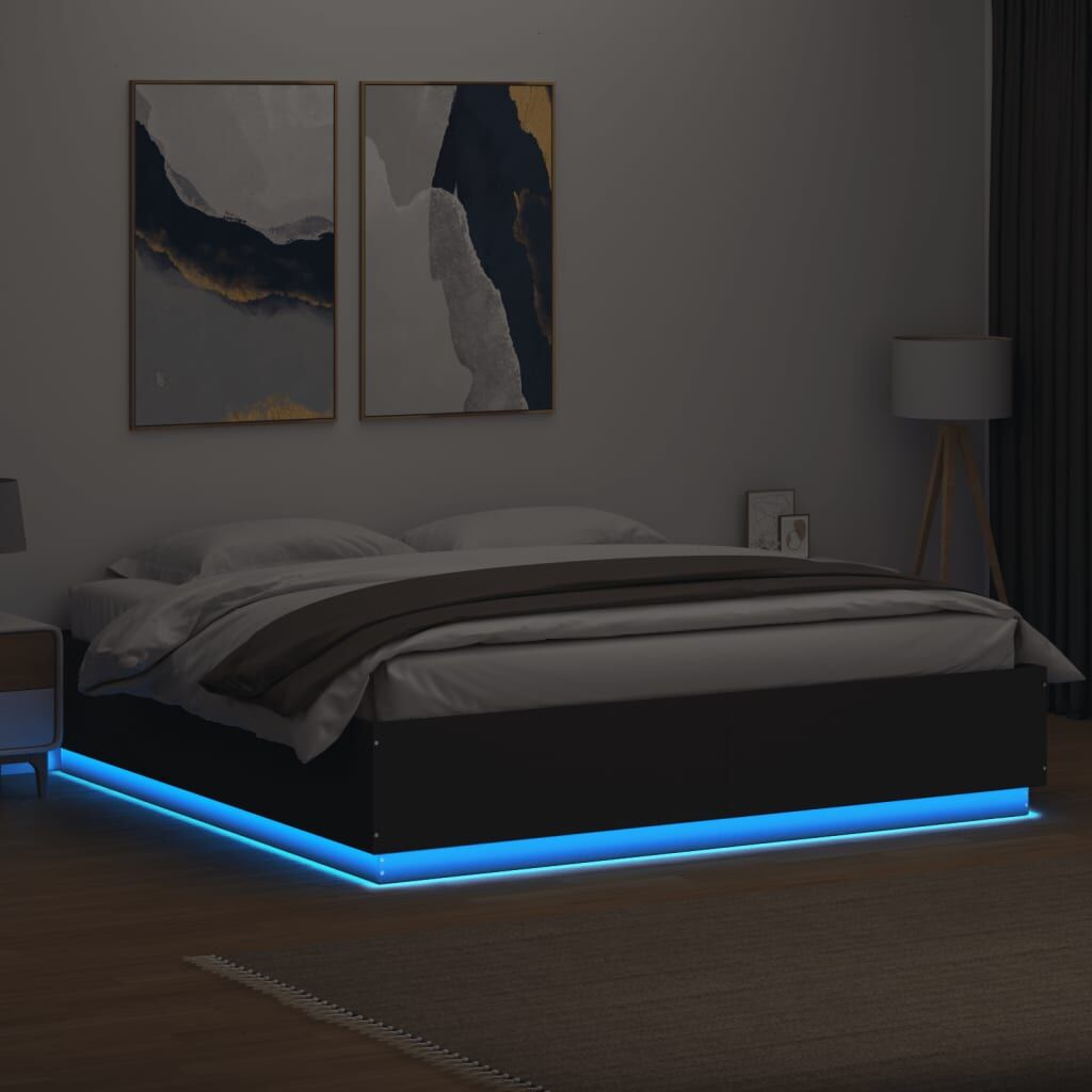 Bed Frame with LED without Mattress Black 183x203 cm King Price
