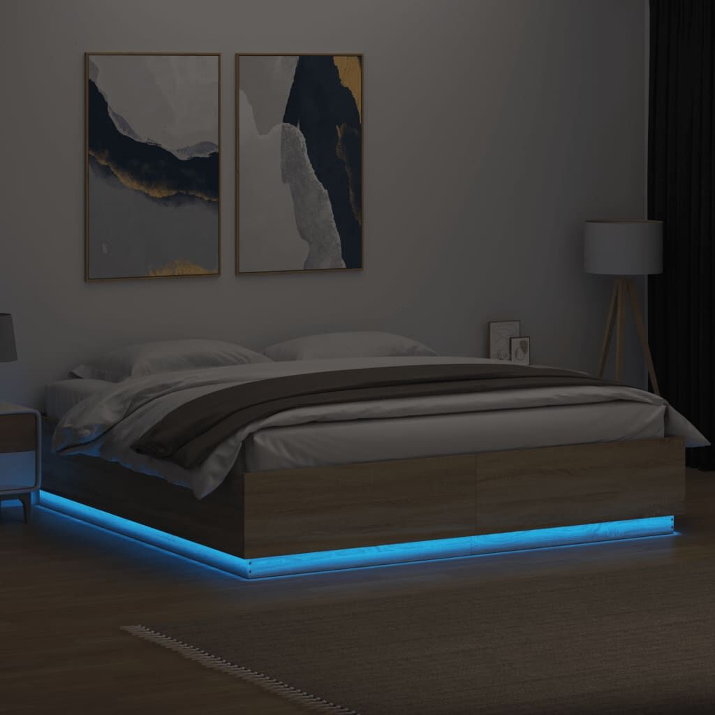 Bed Frame with LED without Mattress Sonoma Oak 183x203 cm King Price