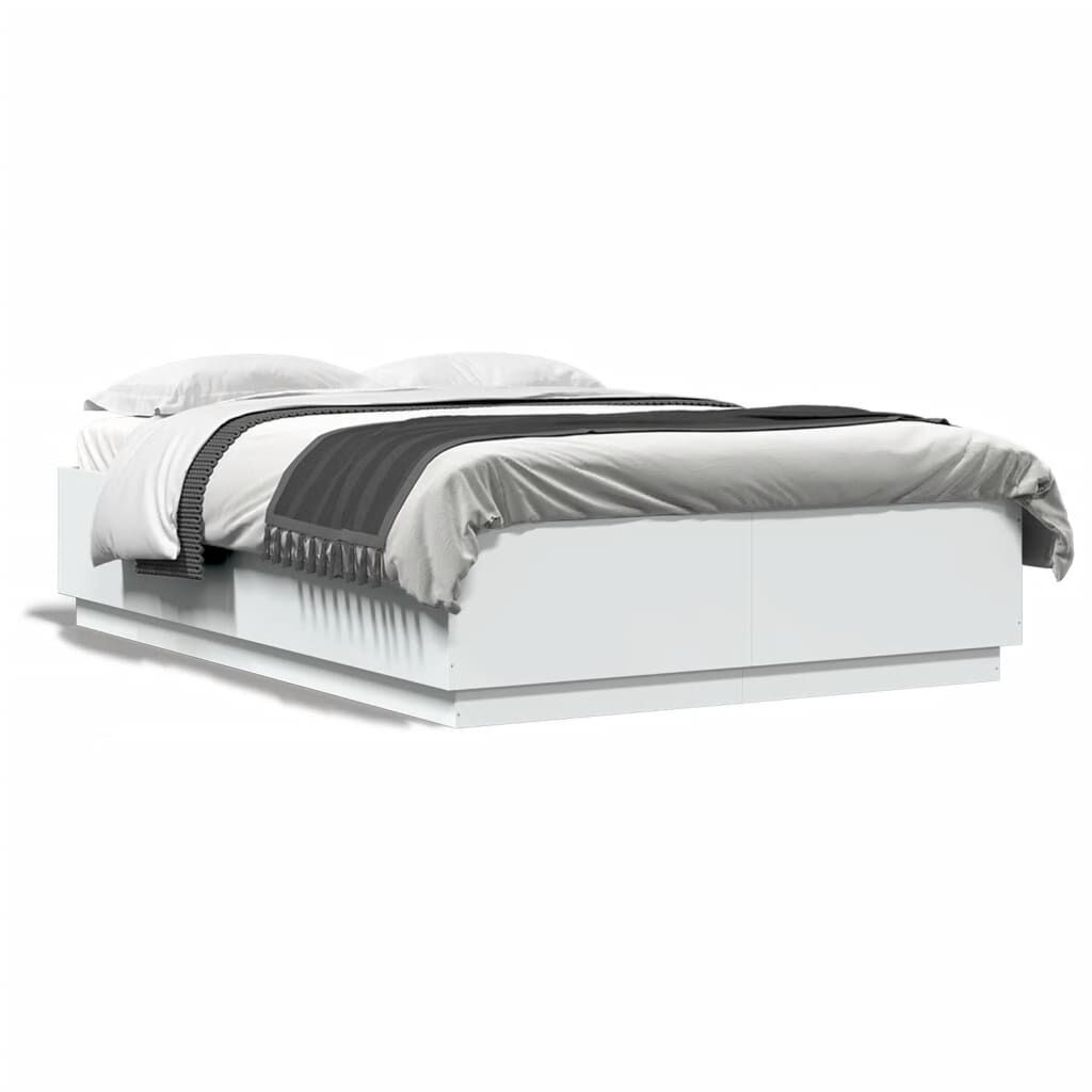 Bed Frame with LED without Mattress White 150x200 cm Price