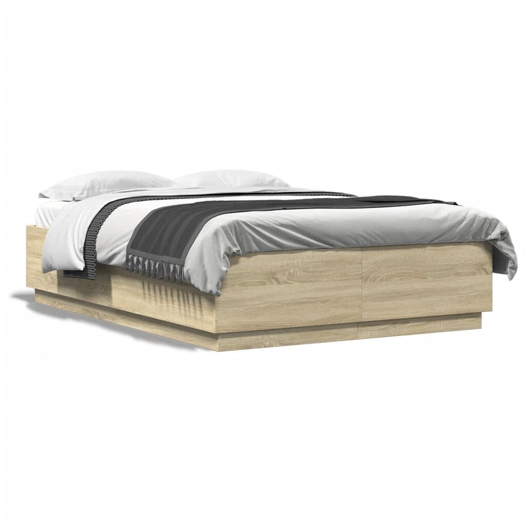 Bed Frame with LED without Mattress Sonoma Oak 150x200 cm Price