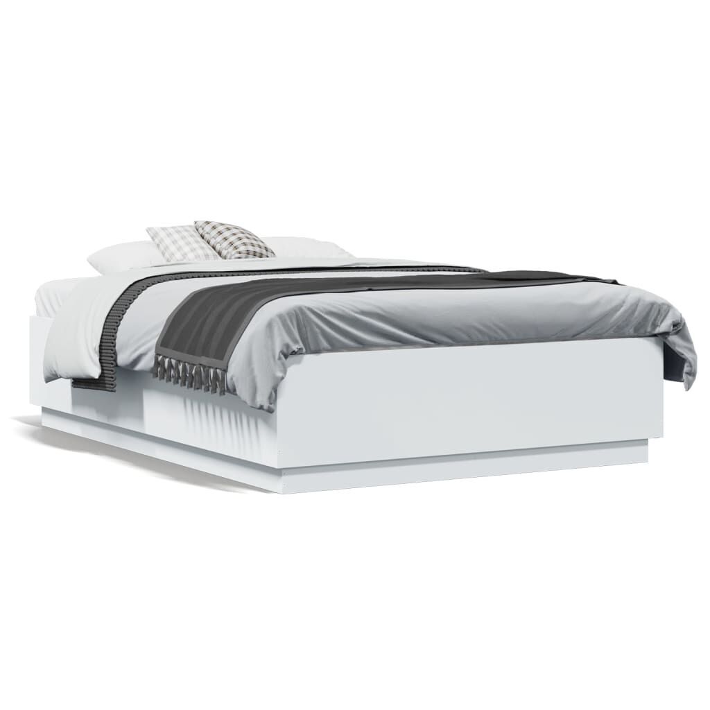 Bed Frame with LED without Mattress White 135x190 cm Price