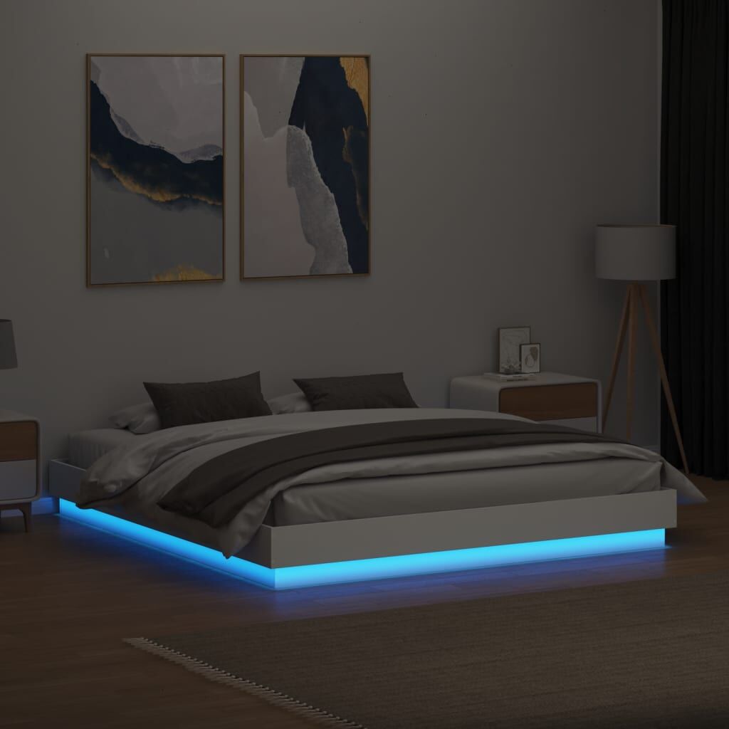 Bed Frame with LED without Mattress White 183x203 cm King Price