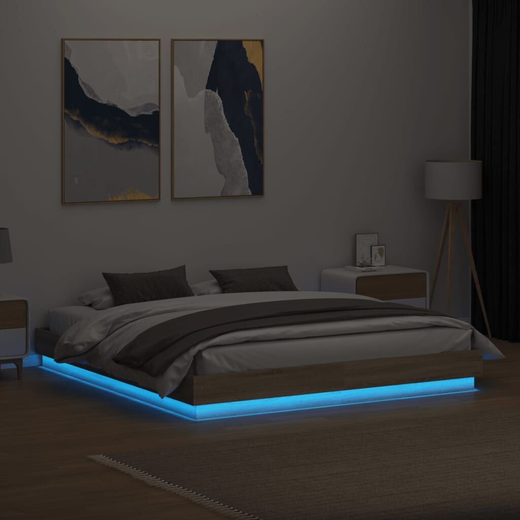 Bed Frame with LED without Mattress Sonoma Oak 183x203 cm King Price