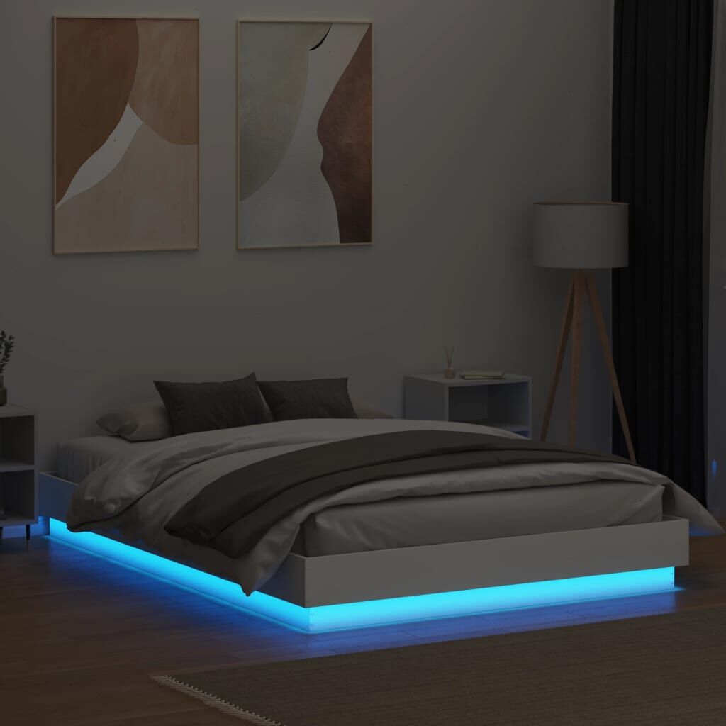 Bed Frame with LED without Mattress White 150x200 cm Price