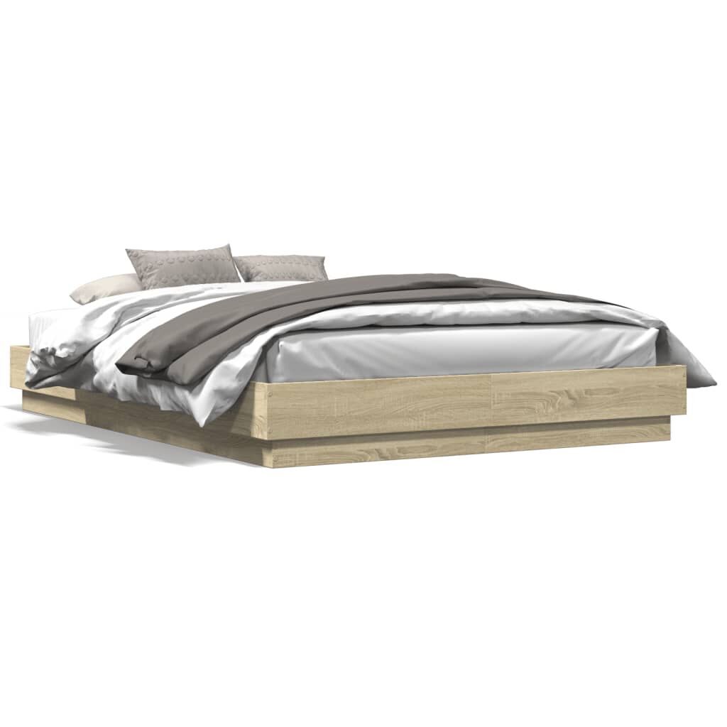 Bed Frame with LED without Mattress Sonoma Oak 150x200 cm Price