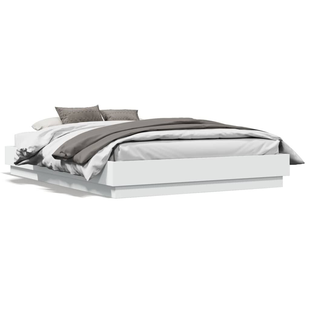 Bed Frame with LED without Mattress White 135x190 cm Price