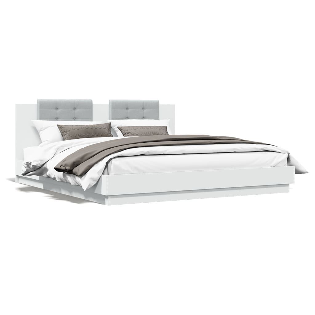 Bed Frame with LED without Mattress White 183x203 cm King Price