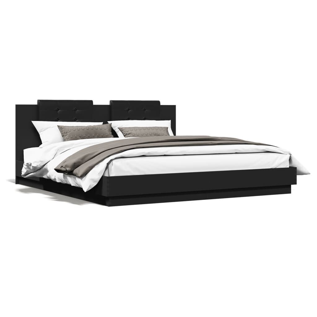 Bed Frame with LED without Mattress Black 183x203 cm King Price