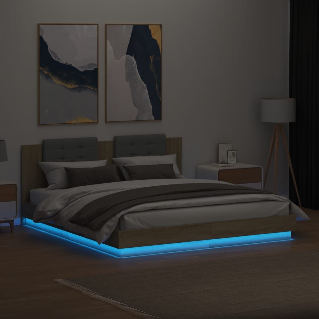 Bed Frame with LED without Mattress Sonoma Oak 183x203 cm King Price