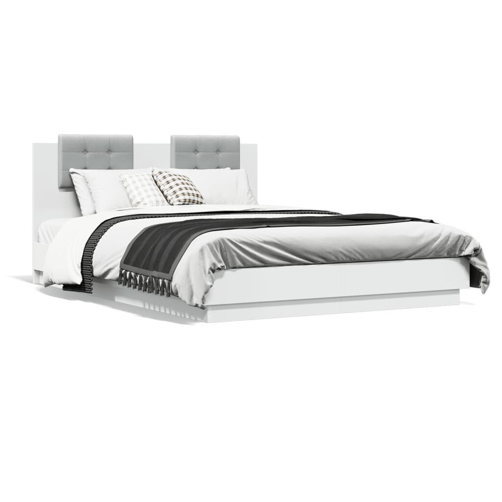 Bed Frame with LED without Mattress White 150x200 cm Price