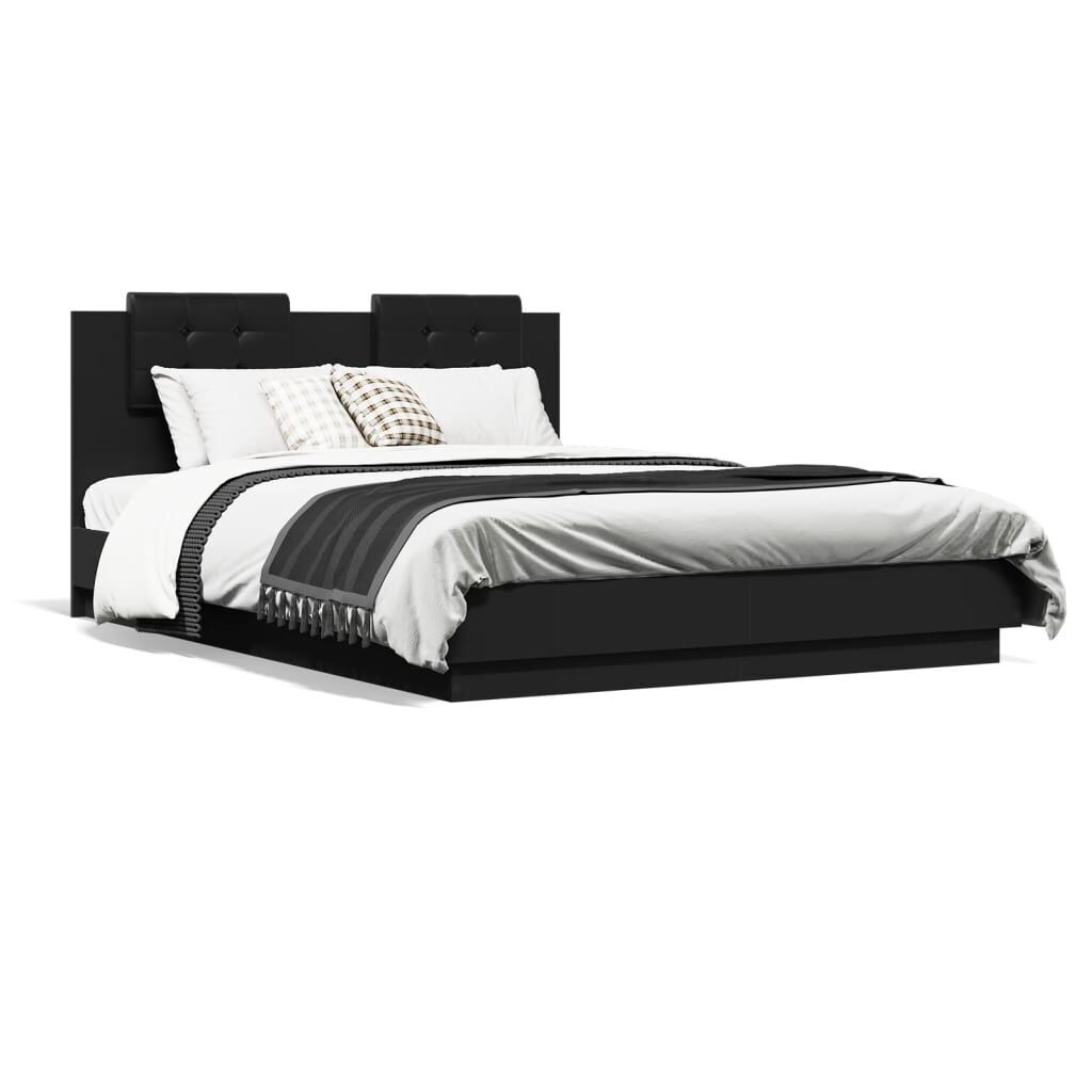 Bed Frame with LED without Mattress Black 150x200 cm Price