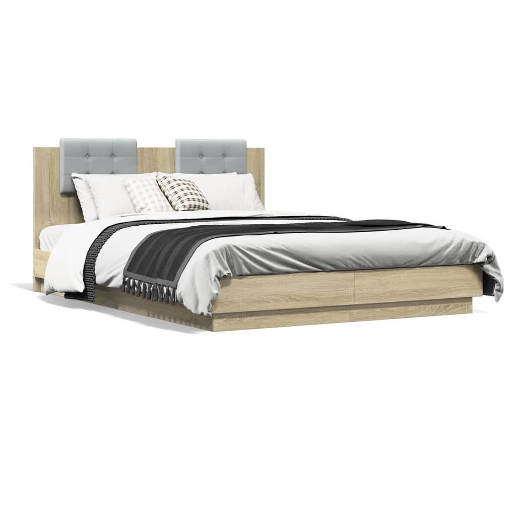 Bed Frame with LED without Mattress Sonoma Oak 150x200 cm Price