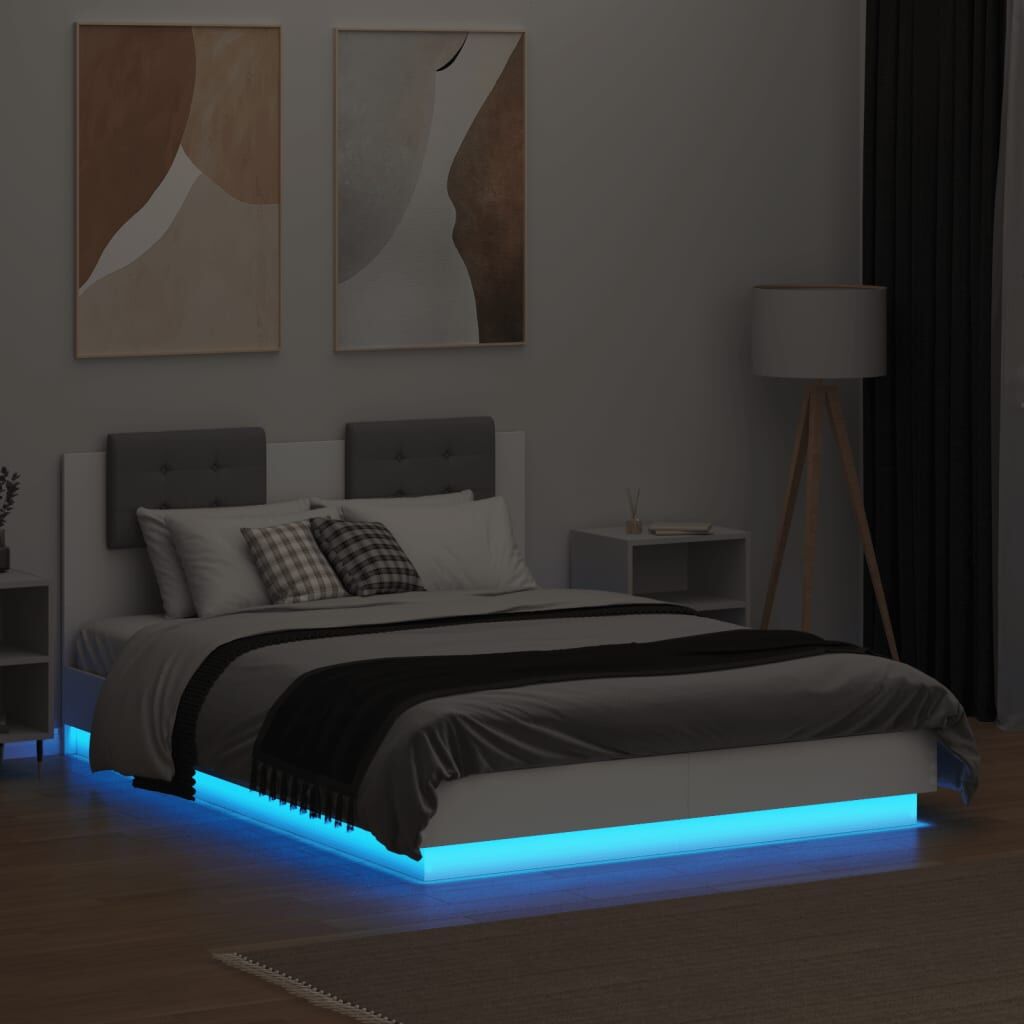 Bed Frame with LED without Mattress White 135x190 cm Price