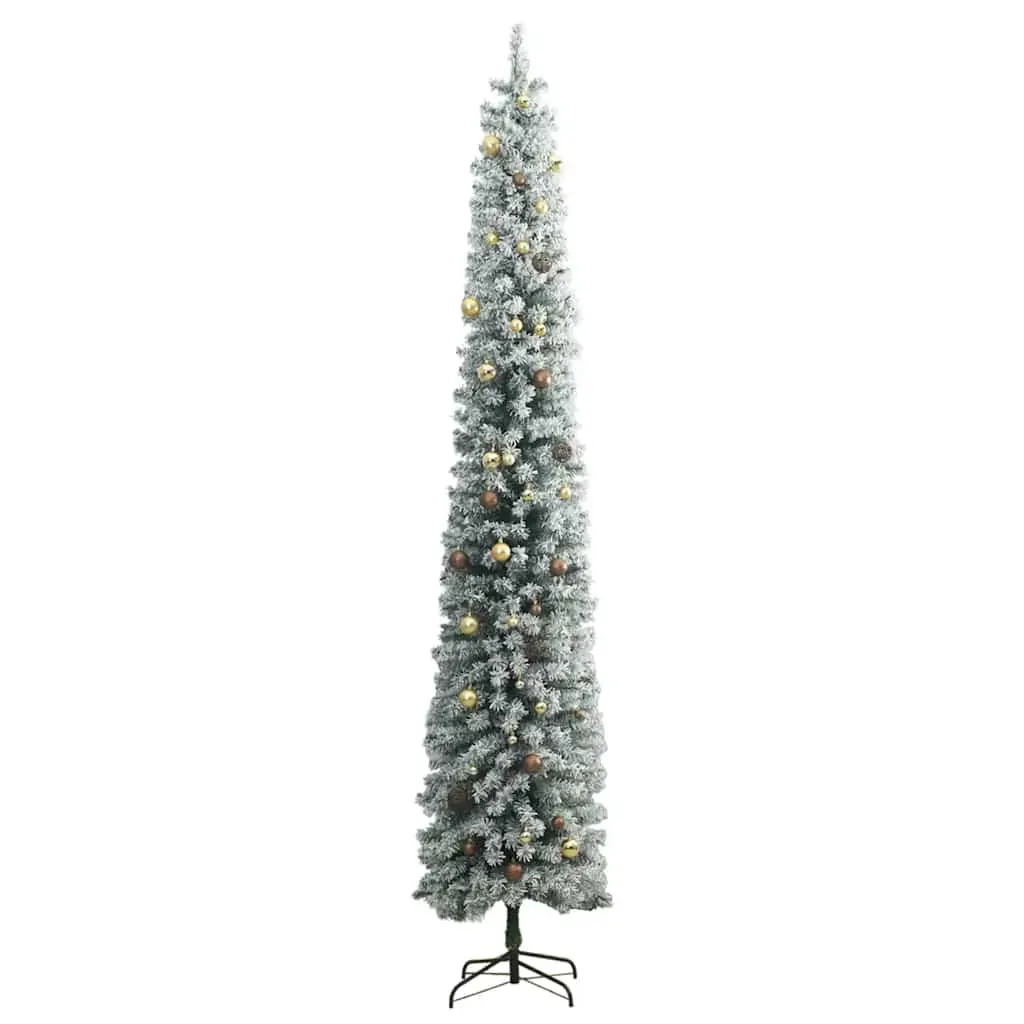 Slim Christmas Tree 300 LEDs & Ball Set & Flocked Snow 270 cm Price