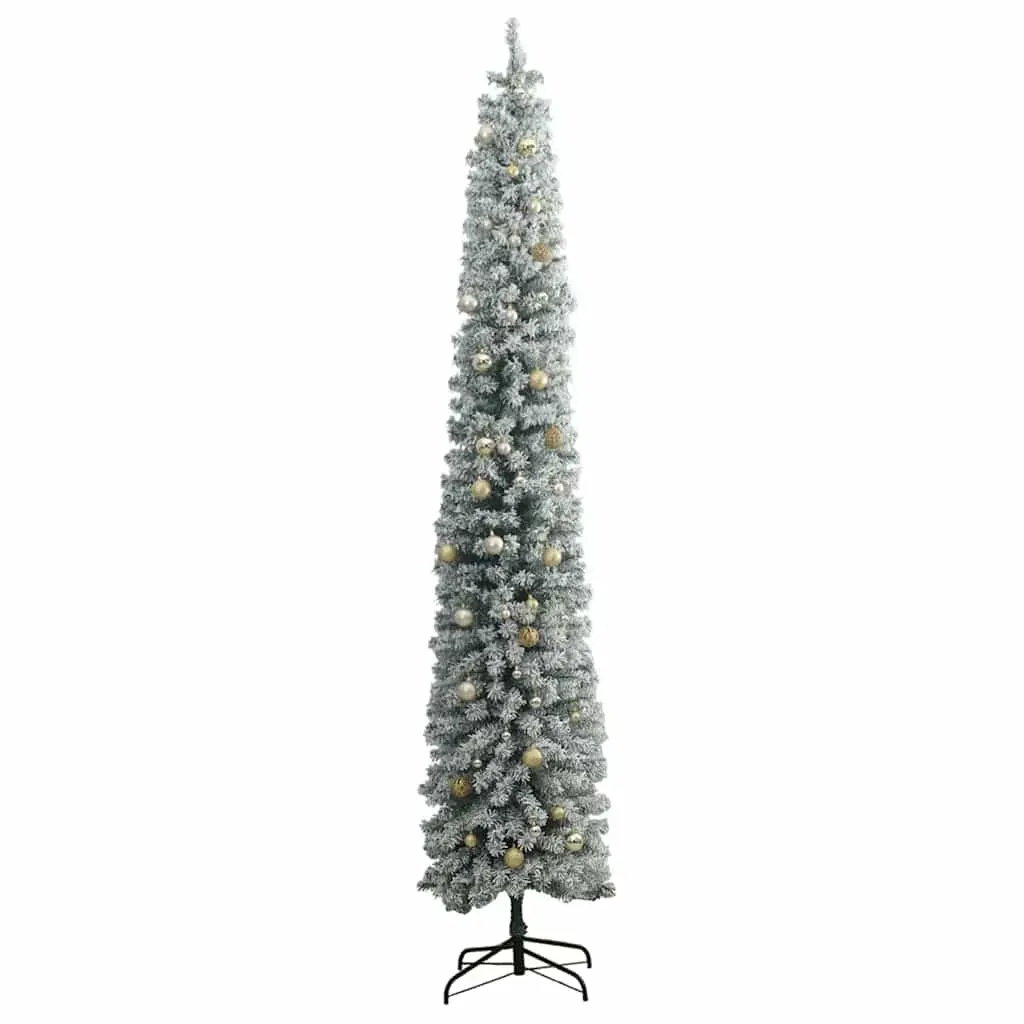 Slim Christmas Tree 300 LEDs & Ball Set & Flocked Snow 270 cm Price
