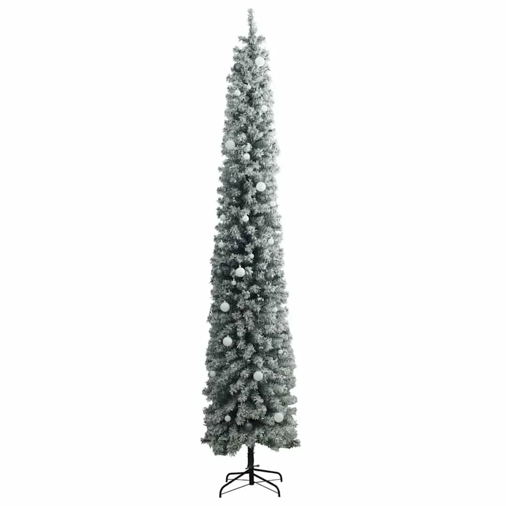 Slim Christmas Tree 300 LEDs & Ball Set & Flocked Snow 270 cm Price