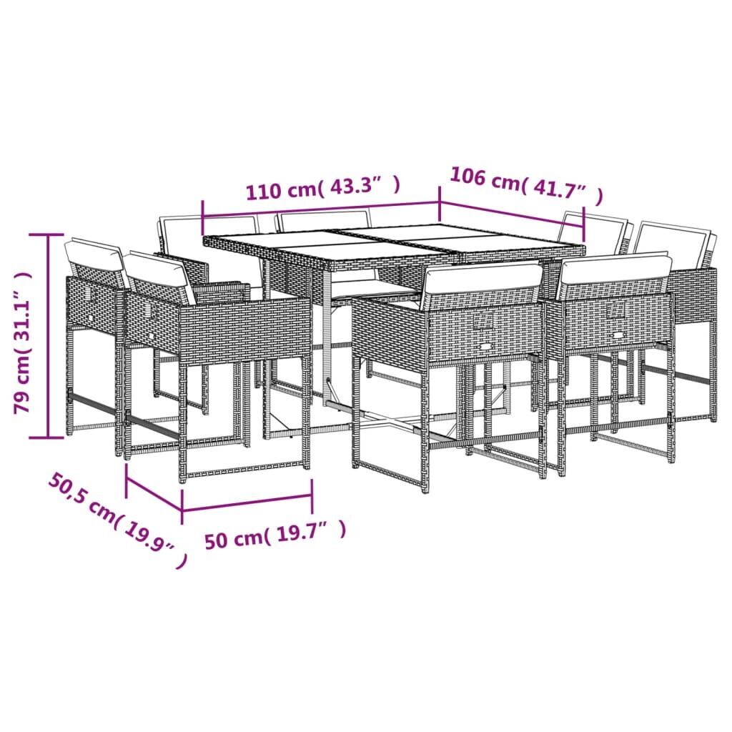 9 Piece Garden Dining Set with Cushions Black Poly Rattan Price