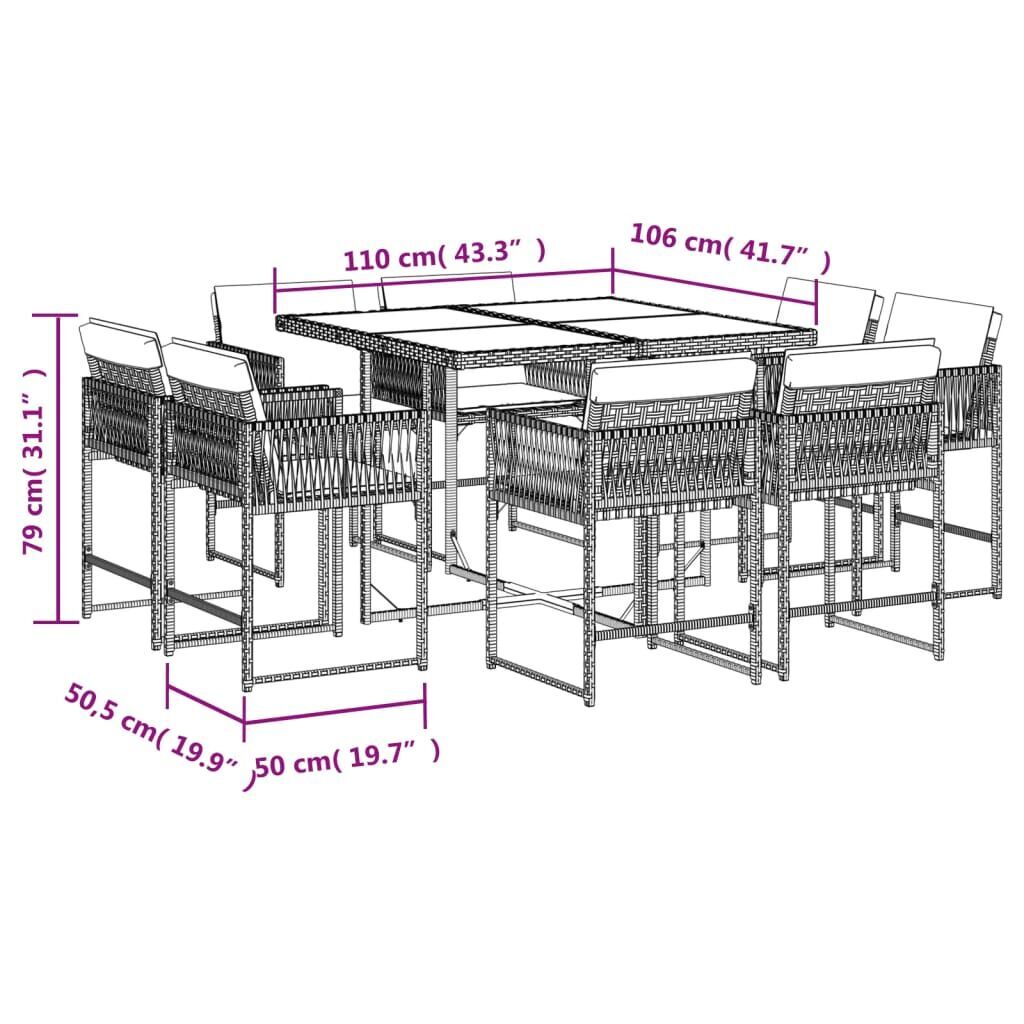 9 Piece Garden Dining Set with Cushions Black Poly Rattan Price