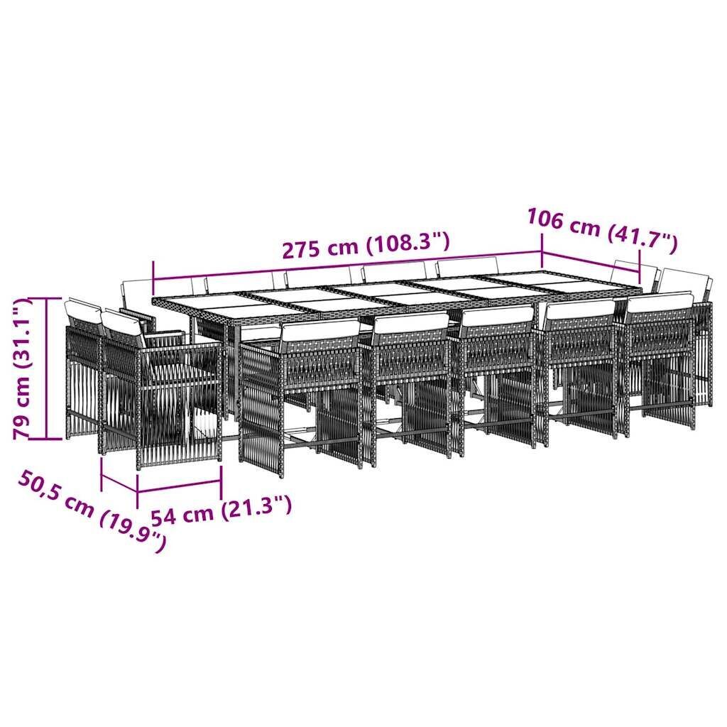 15 Piece Garden Dining Set with Cushions Grey Poly Rattan Price