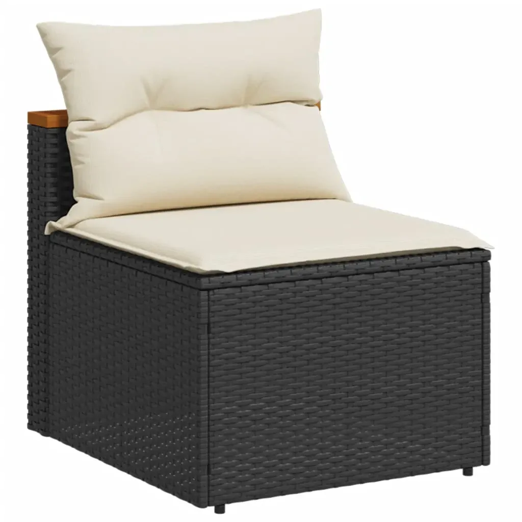 5 Piece Garden Sofa Set with Cushions Black Poly Rattan Acacia Price