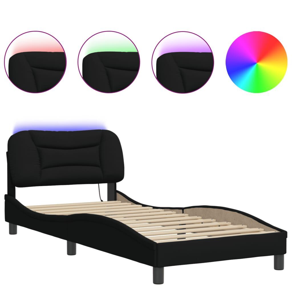 Bed Frame with LED without Mattress Black 90x190 cm Fabric Price