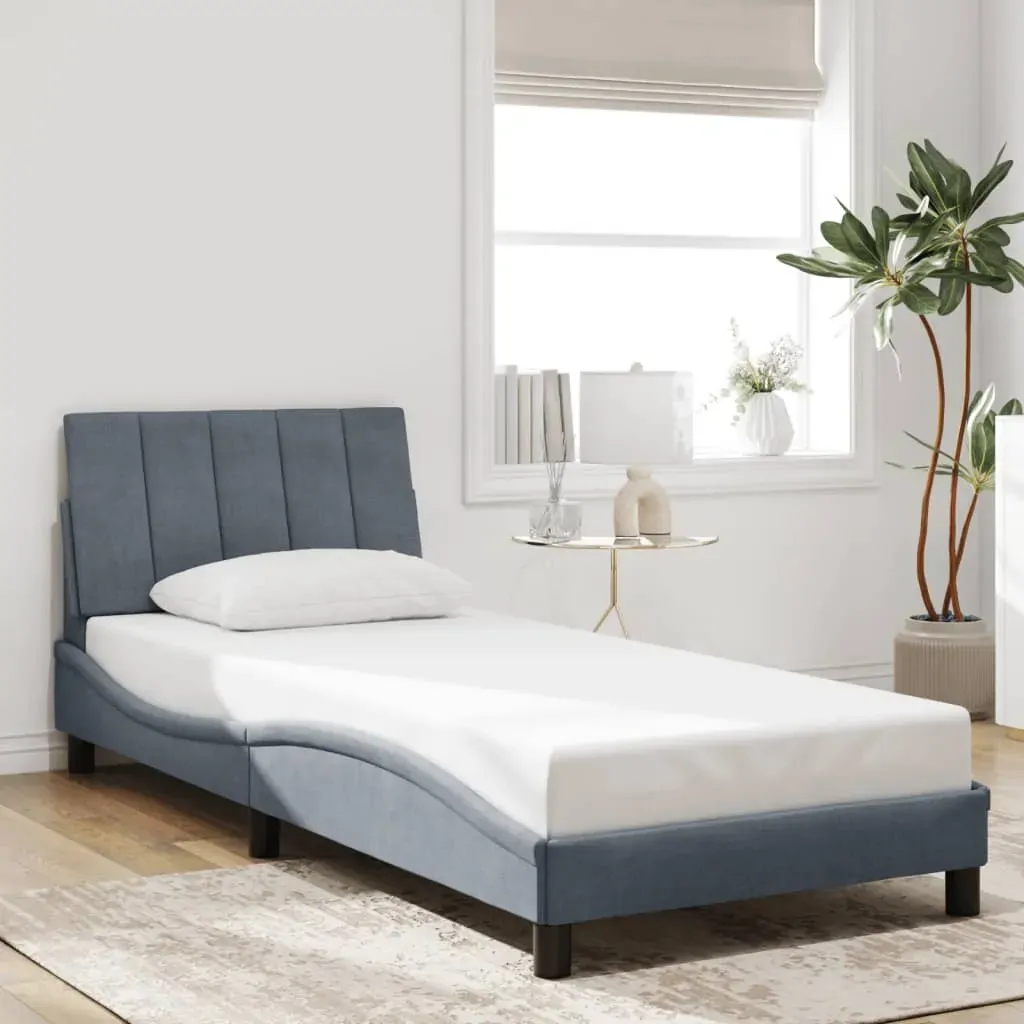 Bed Frame with LED without Mattress "Hanko" Dark Grey 90x190 cm Velvet Price