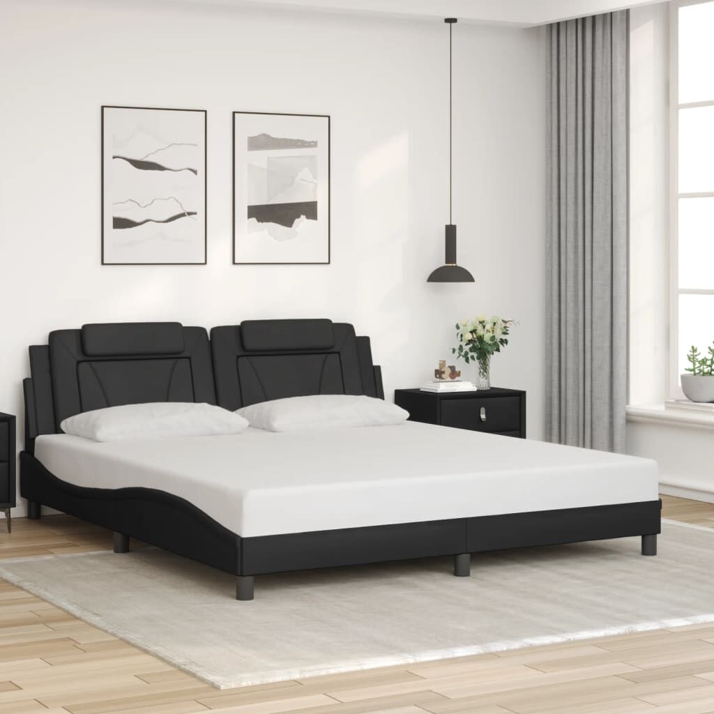 Bed Frame with LED without Mattress Black 183x203 cm King Price