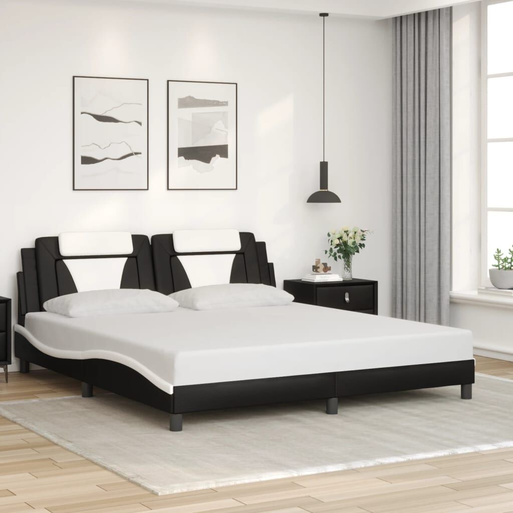Bed Frame with LED without Mattress Black and White 183x203 cm King Price