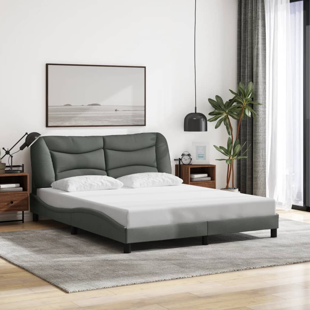 Bed Frame with LED without Mattress Black 152x203 cm Queen Fabric Price