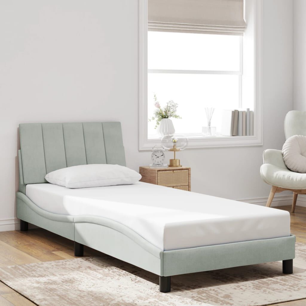 Bed Frame with LED without Mattress Dark Grey 90x190 cm Velvet Price