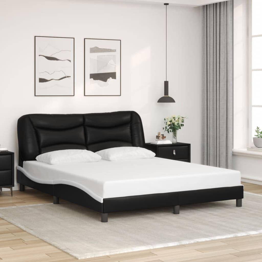 Bed Frame with LED without Mattress Black and White 152x203 cm Queen Price