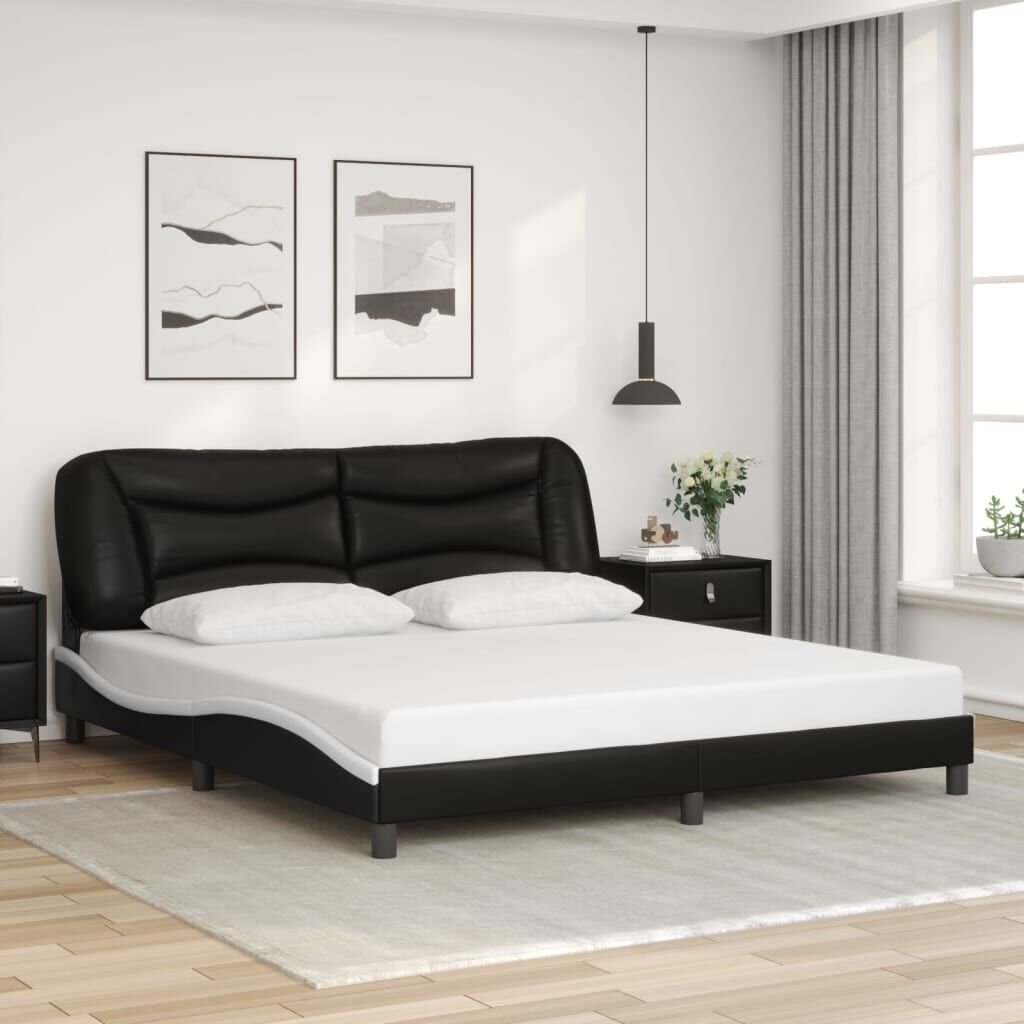 Bed Frame with LED without Mattress Black and White 183x203 cm King Price