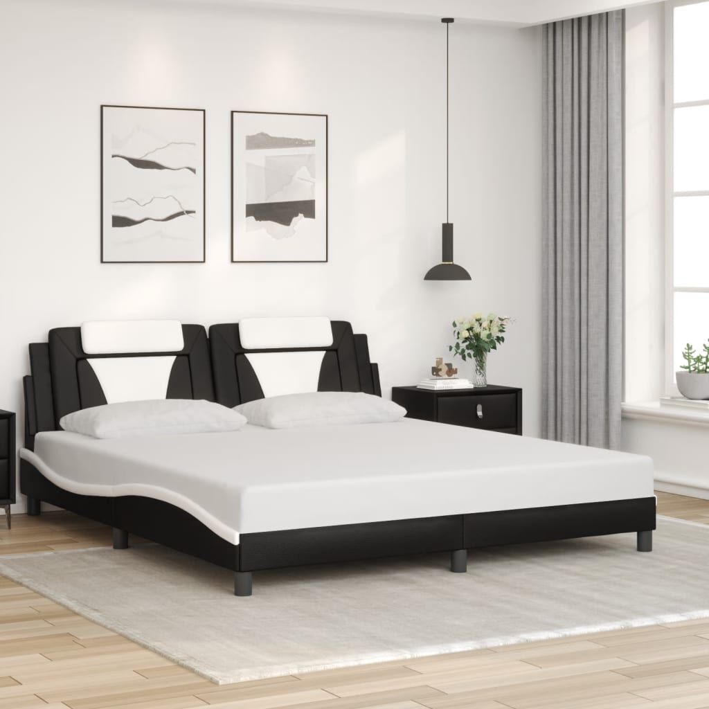 Bed Frame with LED without Mattress Black and White 183x203 cm King Price