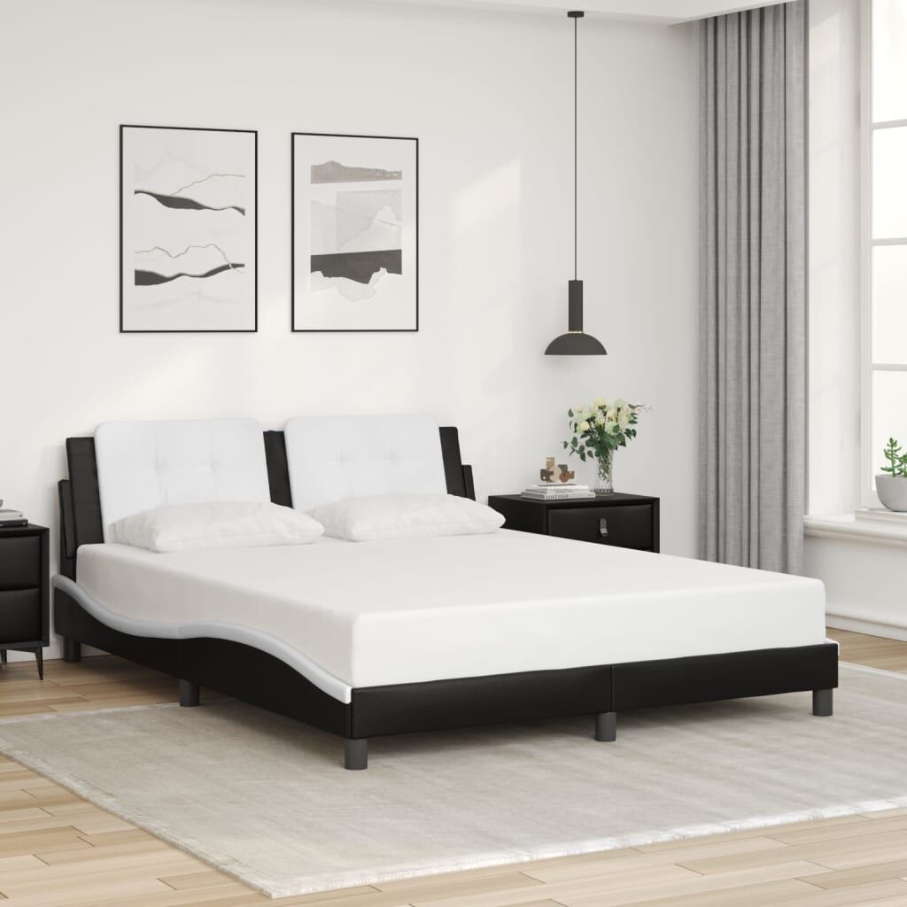 Bed Frame with LED without Mattress Black and White 152x203 cm Queen Price