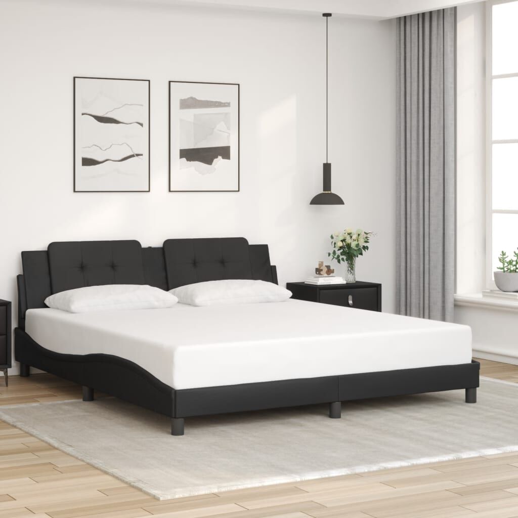 Bed Frame with LED without Mattress Black 183x203 cm King Price