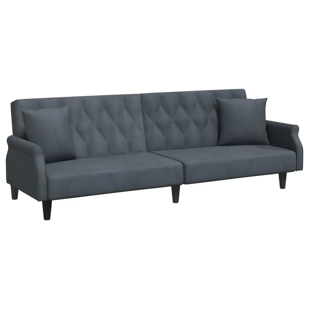2-Seater Sofa Bed with Pillows and Footstool Dark Grey Velvet Price
