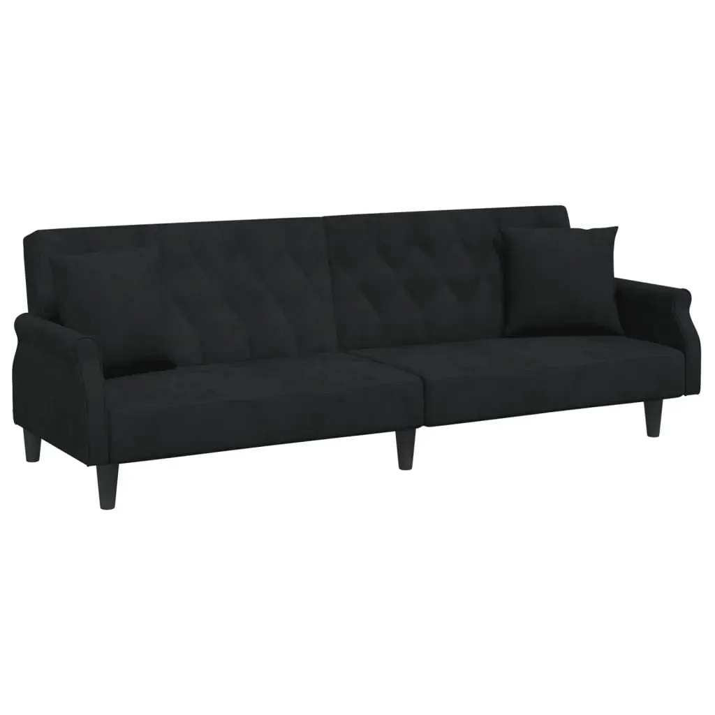 2-Seater Sofa Bed with Pillows and Footstool Black Velvet Price