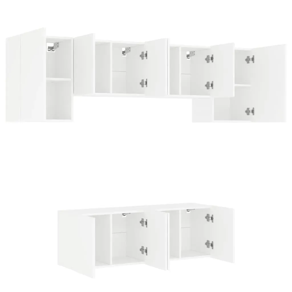 6 Piece TV Wall Units White Engineered Wood Price