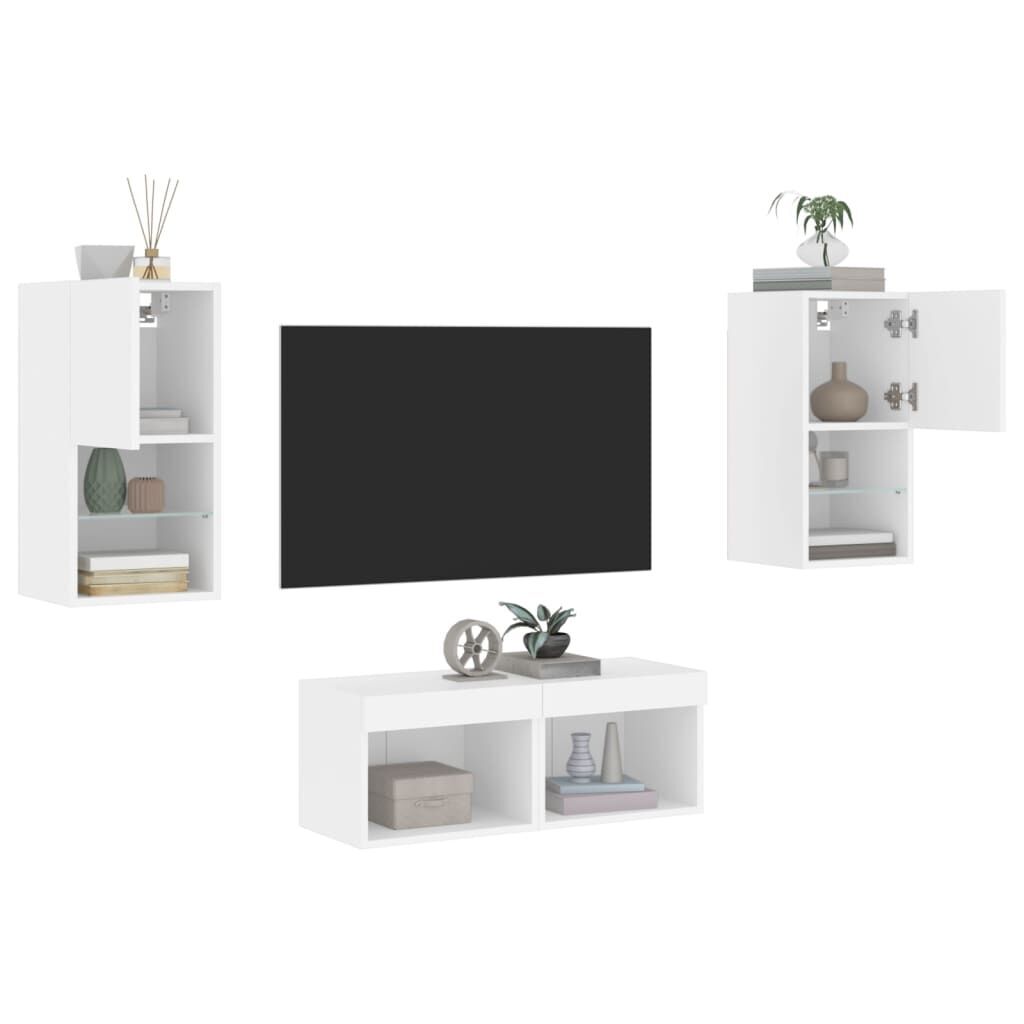 4 Piece TV Wall Cabinets with LED Lights White Price