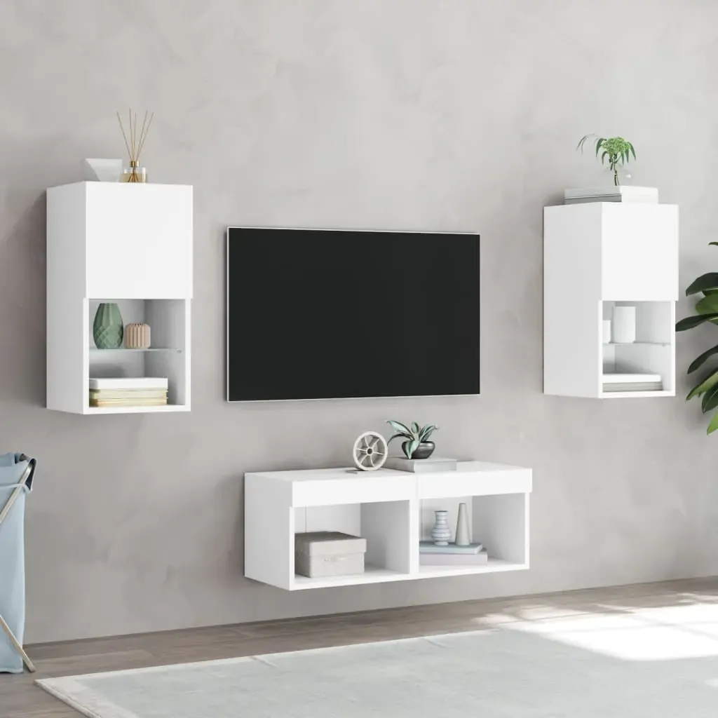 4 Piece TV Wall Cabinets with LED Lights White Price