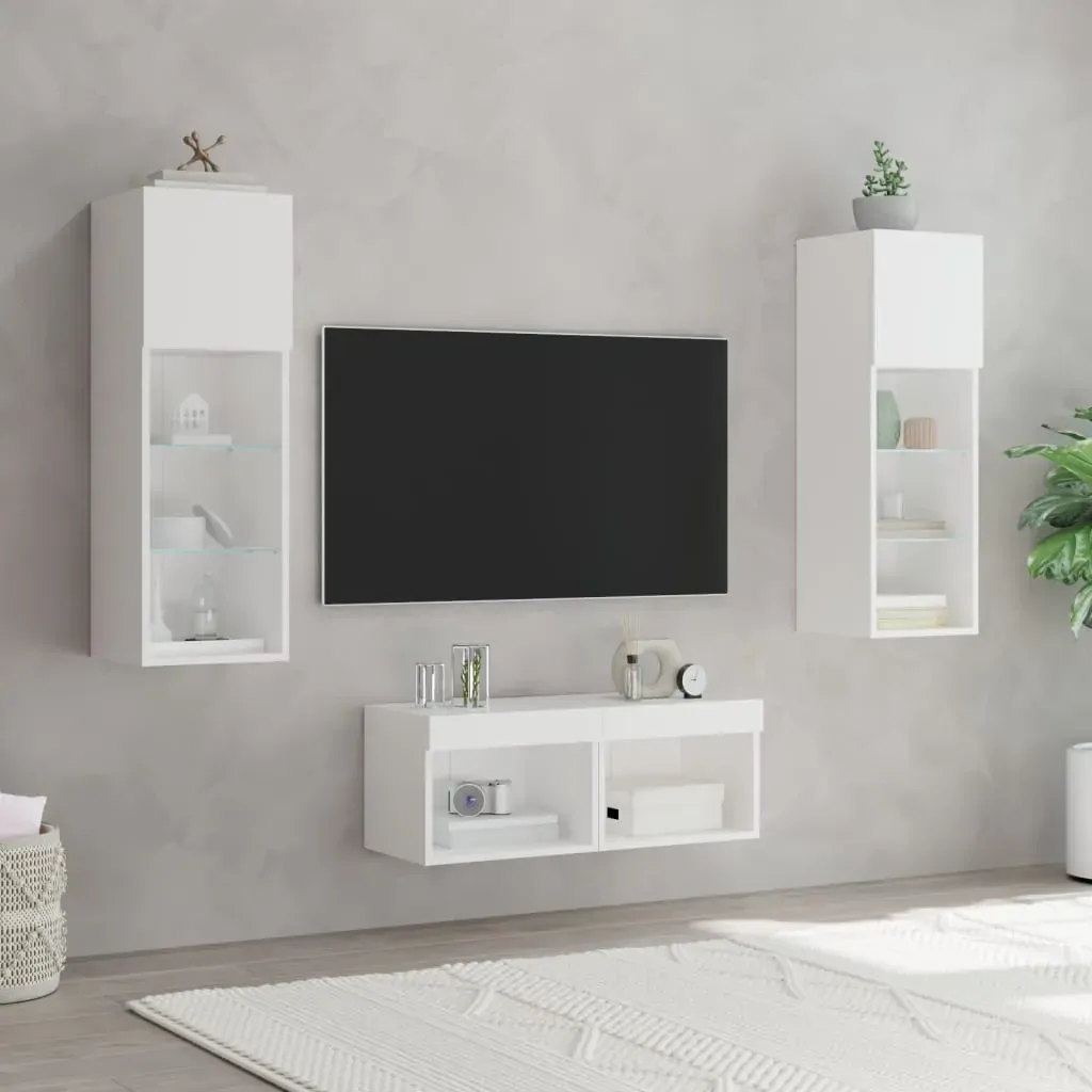 4 Piece TV Wall Cabinets with LED Lights White Price