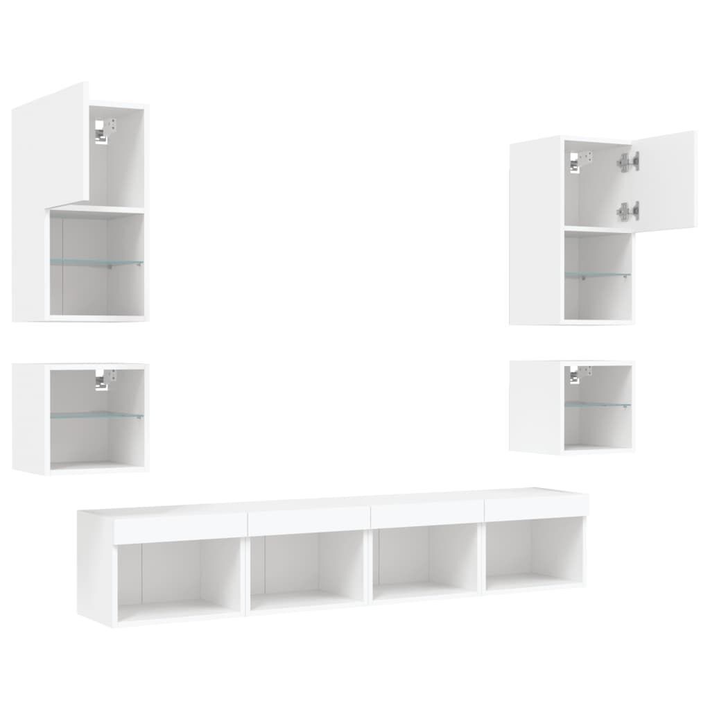 8 Piece TV Wall Units with LED White Engineered Wood Price