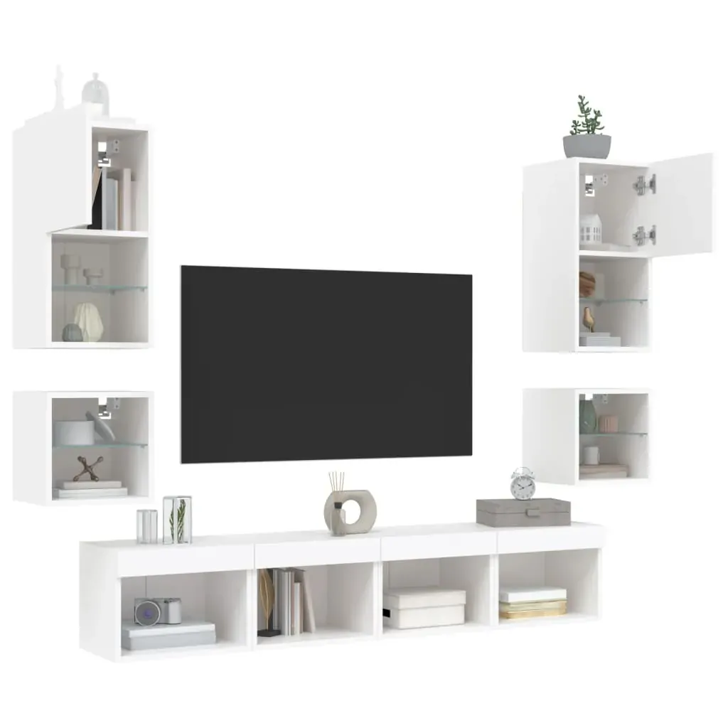 8 Piece TV Wall Units with LED White Engineered Wood Price