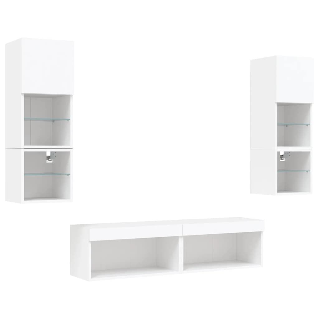 6 Piece TV Wall Units with LED White Engineered Wood Price