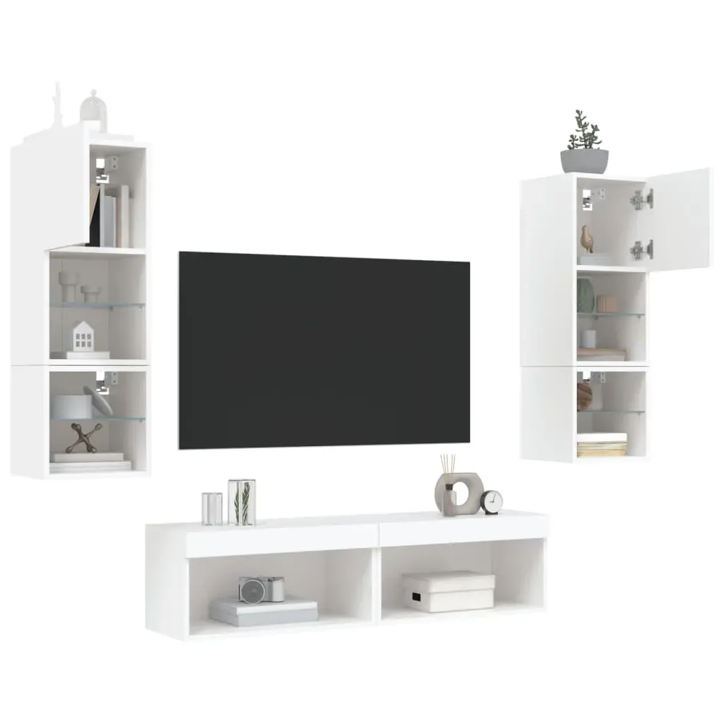 6 Piece TV Wall Units with LED White Engineered Wood Price