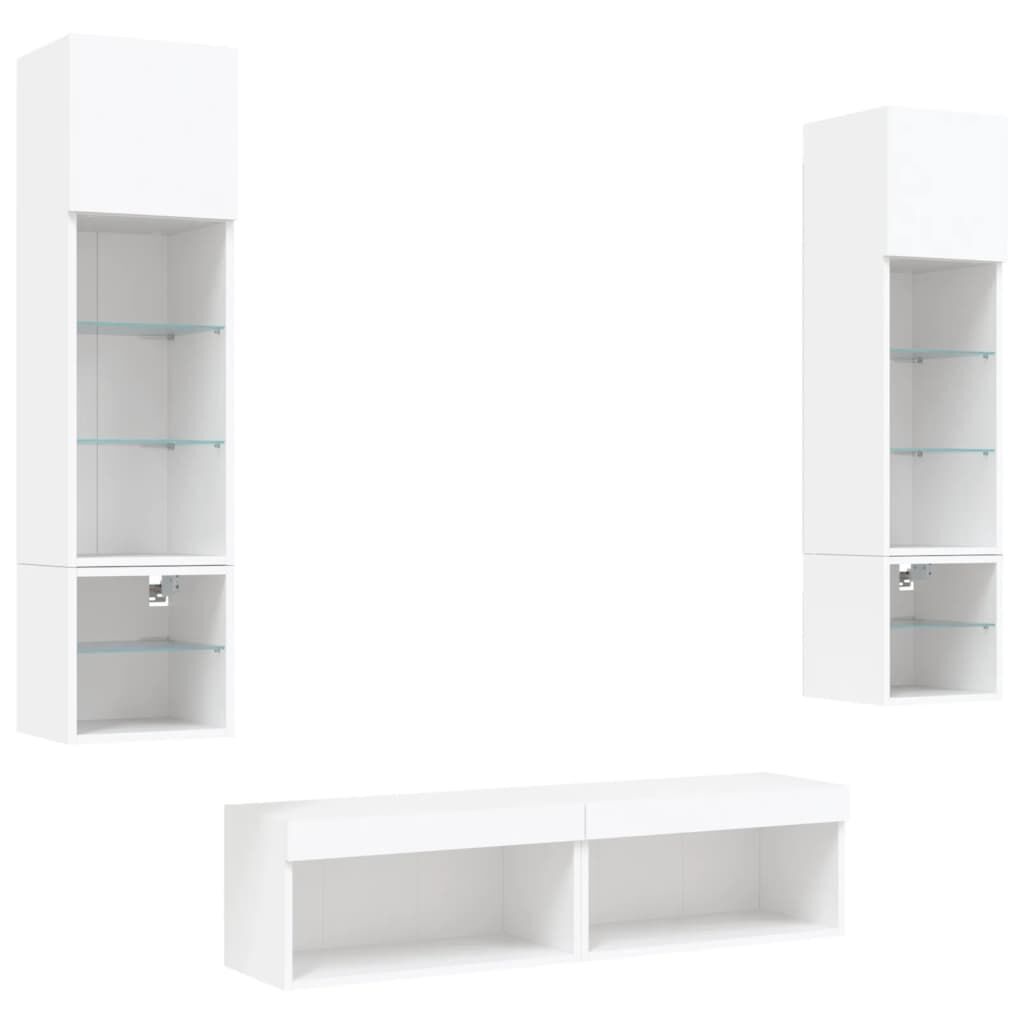 6 Piece TV Wall Units with LED White Engineered Wood Price