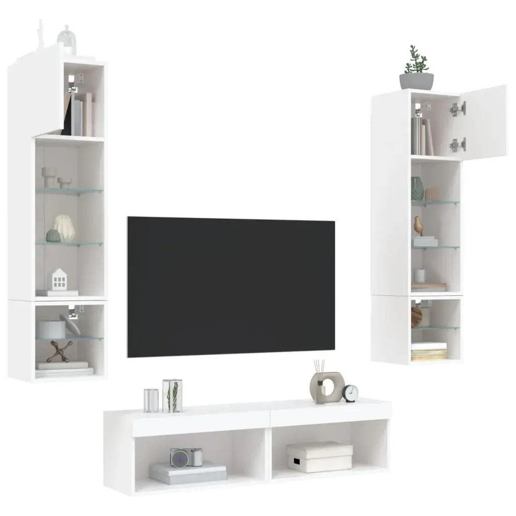 6 Piece TV Wall Units with LED White Engineered Wood Price