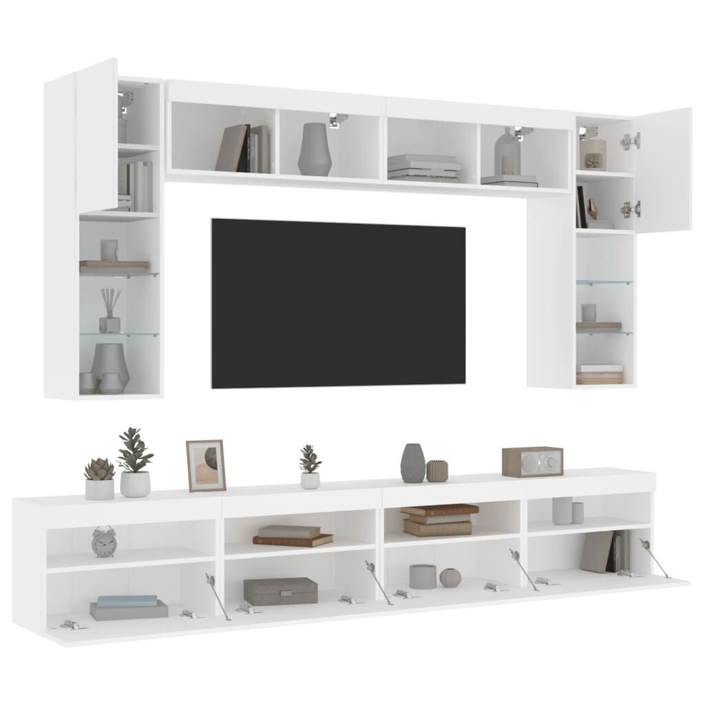 8 Piece TV Wall Cabinet Set with LED Lights White Price