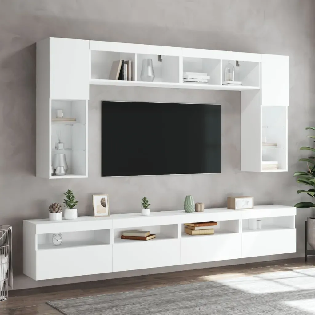 8 Piece TV Wall Cabinet Set with LED Lights White Price